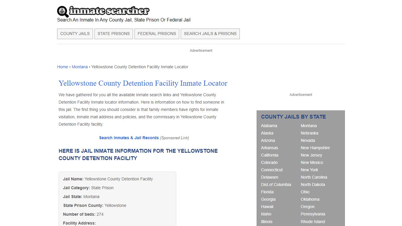 Yellowstone County Detention Facility Inmate Locator - Inmate Searcher