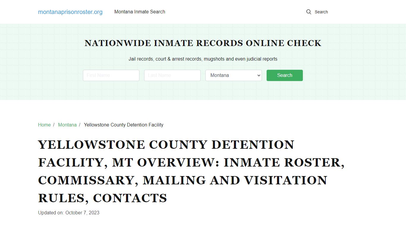 Yellowstone County Detention Facility, MT: Offender Search, Visitation ...